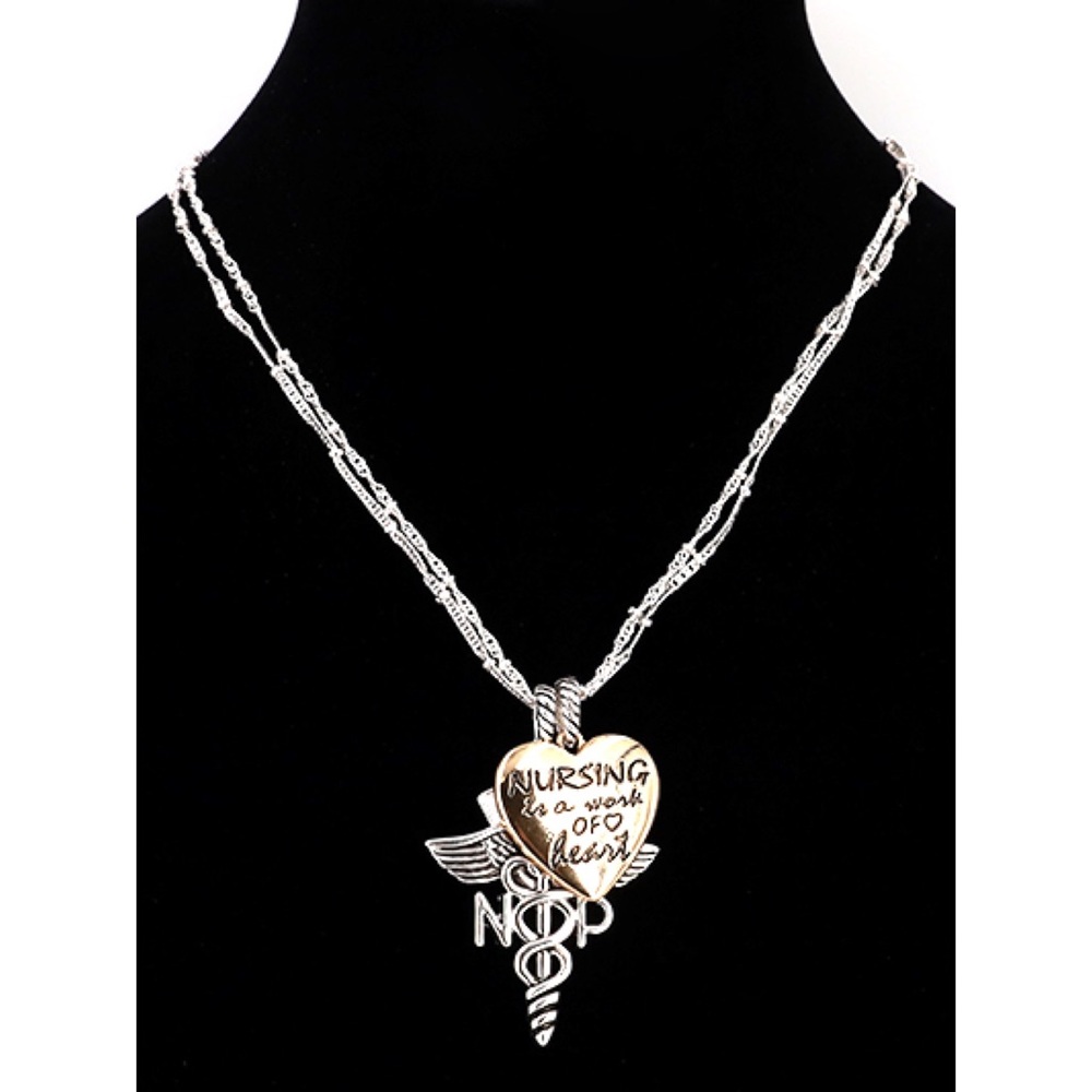 Silver and gold nursing toggle charm necklace